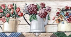 Teapots & Kettles With Flowers On Shelf Wallpaper Border - Village