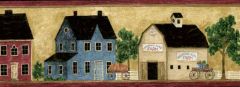 Farm House, Barn & General Store Wallpaper Border - Village