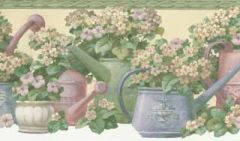 Watering Cans & Flowers Wallpaper Border - Raymond Waites