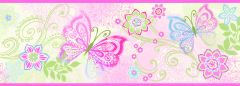 Fantasia Pink Boho Butterflies Scroll Wallpaper Border Chesapeake BBC46451B