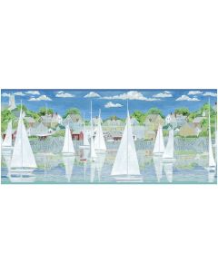 York Wallcoverings Border Portfolio BG1650BD Captain's Harbor Border, Blue / White