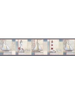 Mashpee Red White Crossing wallpaper border Chesapeake DLR53541B