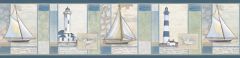 Mashpee Blue White Crossing wallpaper border Chesapeake DLR53543B