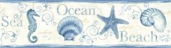 Island Bay Blue Seashells wallpaper border Chesapeake DLR53561B