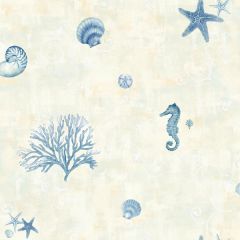 Boca Raton Blue Seashells Wallpaper Sidewall Chesapeake DLR54531