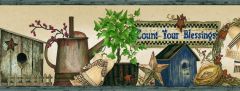 Sharden Blue Country Blessings Wallpaper Border Chesapeake PUR44512B