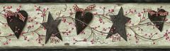 Dorothy Grey Star Heart Sprig Wallpaper Border Chesapeake PUR44531B