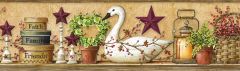 Rue Wheat Swan Star Collage Wallpaper Border Chesapeake PUR44632B