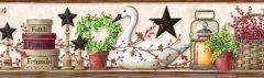 Rue White Swan Star Collage Wallpaper Border Chesapeake PUR44633B