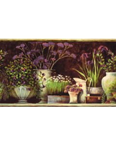 Frema Brown Floral Still Life Wallpaper Border Chesapeake PUR44642B