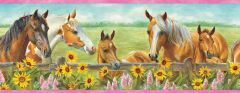 Harmony Pink Horses Sunflowers Portrait Wallpaper Border Chesapeake BBC92073B