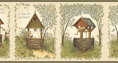 Linda Spivey Green Wishing Well Wallpaper Border - Chesapeake Wallcoverings