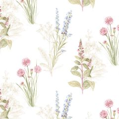 AB42445 Flora Wallpaper Cream, Blue, Pink Abby Rose 3 Norwall Wallcovering