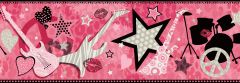 Pink Rockstar Band Wallpaper Border - Chesapeake Wallcovering