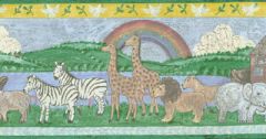 Distressed Noah's Ark Wallpaper Border with Ark and Animals
