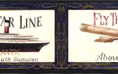 Blue Antique Airplane and Ship Wallpaper Border - AW0589B