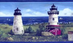 Unpasted Seaside Lighthouse Wallpaper Border 