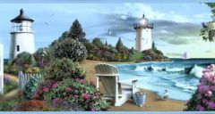 Blue Scenic Lighthouse Wallpaper Border