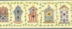 Rustic Folk Americana Birdhouses Wallpaper Border - Crewcut