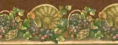 Wicker Baskets WIth Grapes & Vines Wallpaper Border - Crewcut