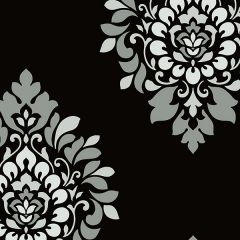BW28737 Medallion Damask Wallpaper Metallic Silver, Black Shades Norwall Wallcovering