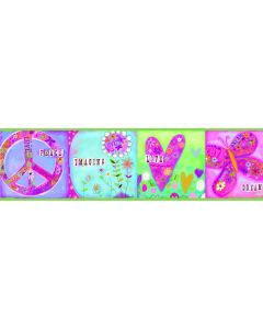 Lennon Pink Imagine Peace Block Wallpaper Border Chesapeake BBC46391B
