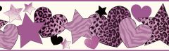 Diva Purple Cheetah Hearts Stars Wallpaper Border Chesapeake BBC94052B
