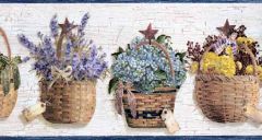 Blue Flower Basket Wallpaper Border