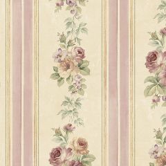 CG28802 Small Rose Stripe Wallpaper Burgundy, Pink, Green Garden 2 Norwall Wallcovering