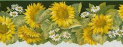 Sunflower and Daisy Black Wallpaper Border