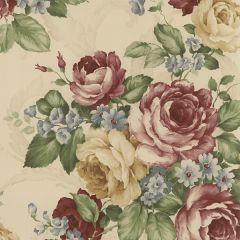 CH22529 Grand Floral Wallpaper Burgundy, Blue, Green, Beige, Ochre Manor House Norwall Wallcovering