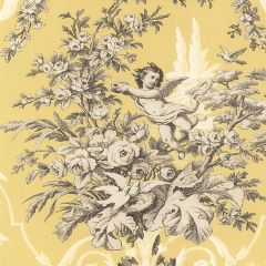 CH22539 Fabric Toile Wallpaper Yellow, Cream, Grey Manor House Norwall Wallcovering