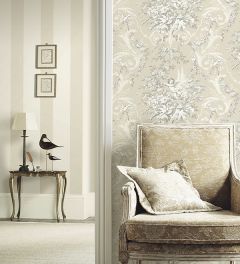 CH22540 Fabric Toile Wallpaper Stone, Lt. Grey Manor House Norwall Wallcovering