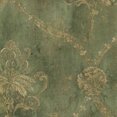 CH22568 Regal Damask Wallpaper Greens, Beige, Tan Manor House Norwall Wallcovering