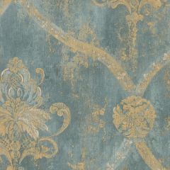 CH28248 Regal Damask Wallpaper Metallic Gold, Turquoise Manor House Norwall Wallcovering