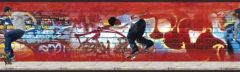 Skateboarder Graffiti Brick Wall Wallpaper Border