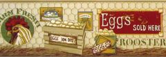 Fresh Eggs Rooster Wallpaper Border