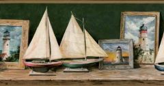 Framed Lighthouse and Sailboat Wall Paper Border ADV2092B