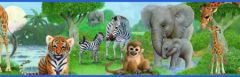Jungle Animal Babies Bedtime Wallpaper Border - Chesapeake Wallcoverings