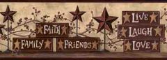 Country Blocks and Stars Burgundy Wallpaper Border