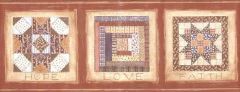 Brown Distressed Quilt Wall Paper Border- 2 Rolls Left Mixed Runs