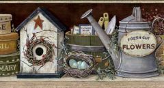 Crackle Burgundy Birdhouse Wall paper Border