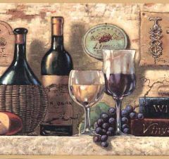 Wine Bottles and Glasses Wallpaper Border