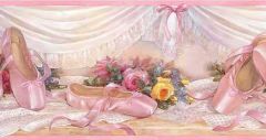 Satin Pink Ballet Slippers Wallpaper Border- 2 ROLLS LEFT