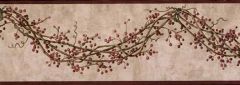 Burgundy Pip Berry Vine Wallpaper Border- 1 roll left