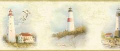 Tan Lighthouse Coast Wallpaper Border - Chesapeake Wallcoverings