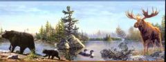 Moose  Black Bear  Duck Lake Wallpaper Border - Chesapeake Wallcovering