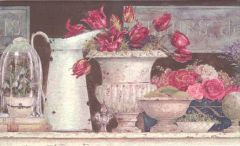 Chocolate Flower Pitcher Wallpaper Border