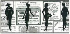 Black Newsprint Silhouette Wallpaper Border