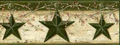 Tin Barn Stars & Pip Berries Wallpaper Border - Chesapeake Wallcovering